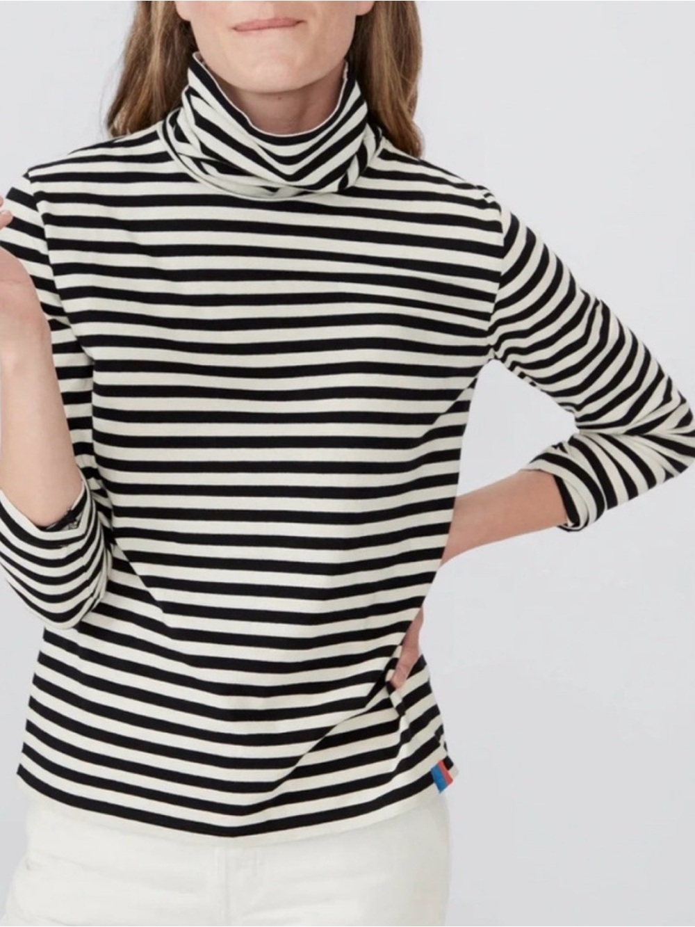 KULE Turtleneck Long Sleeve Top, Cream/Black Stripe, Size XL